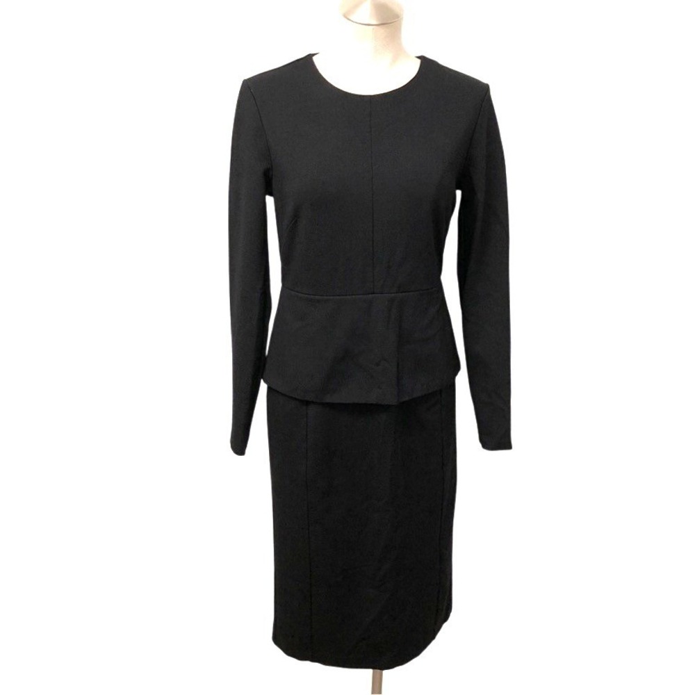 J Brand Sheath Dress Women 4 Womens Black Peplum Long Sleeve Midi Professional